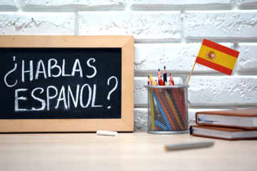 Do You Speak Spanish Written On Board, International Flag In Box, Language